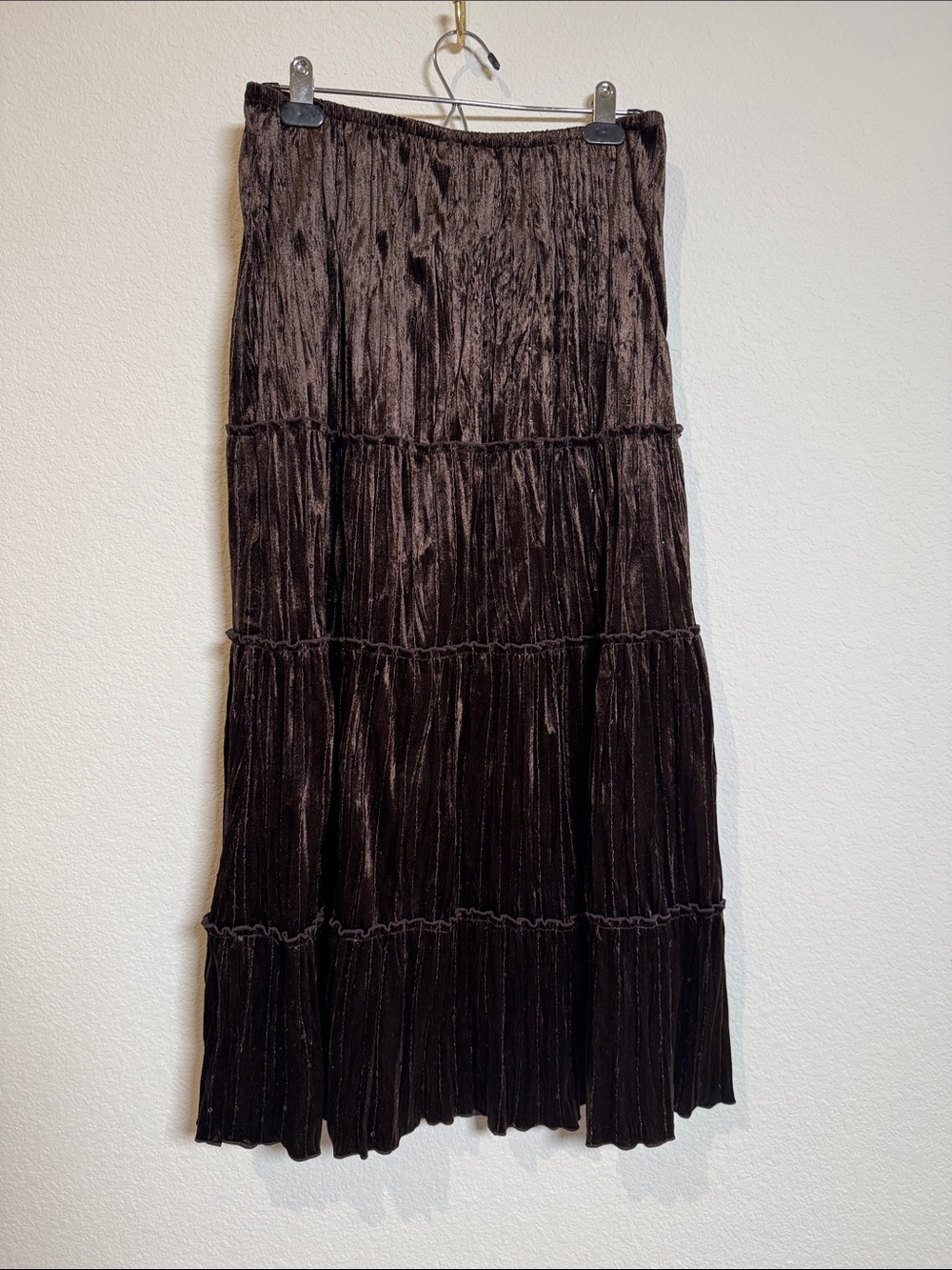Vintage Ninety 90s Y2k Brown Velvet Tiered Sequin Maxi Skirt Size Large